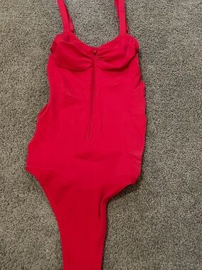 Red One-Piece Swimsuit with Front Zip